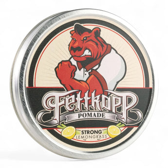 Produktbild von Fettkopp Pomade Strong Lemongrass auf weißem Hintergrund