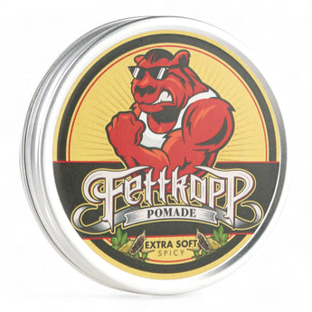 Produktbild von Fettkopp Pomade Extra Soft Spicy auf weißem Hintergrund