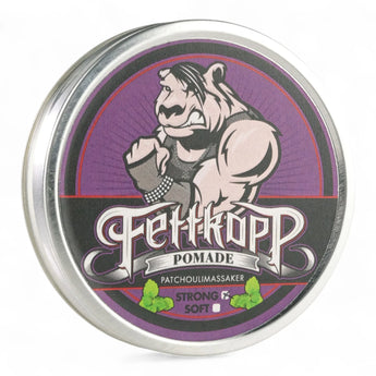 Produktbild von Fettkopp Pomade Strong Patchoulimassaker auf weißem Hintergrund