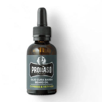Produktbild von Proraso Bartöl Cypress & Vetyver 30ml auf weißem Hintergrund