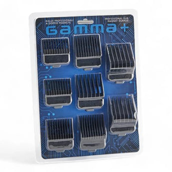 Produktbild von Gamma+ Doppelmagnet-Aufsteckkämme 8 Stück, für Gamma+ Haarschneider auf weißem Hintergrund