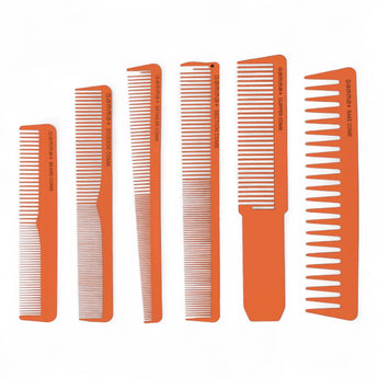 Gamma+ Kamm-Set Orange mit 5 Barberkämmen – Produktbild freigestellt