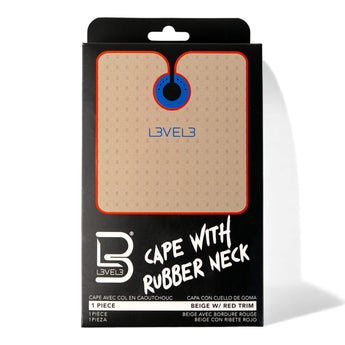 L3VEL3 Friseurumhang mit Gummihals Beige mit rotem Rand – Produktbild