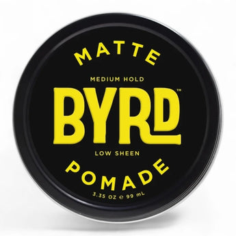 Phullcutz Byrd Matte Pomade schwarze Dose mit gelbem Logo geschlossen für mattes Finish mit Medium Hold