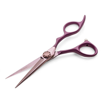 Phullcutz e-kwip+ Burgundy Touch Haarschere 6.0 mit violettem Griff und spitzer Klinge für präzises Haareschneiden
