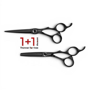 Phullcutz e-kwip Kuro Set: Schwarze Titanbeschichtung, Japanstahl, 5,5 Zoll Schneide- und Modellierschere mit 40 Zähnen.