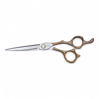 Phullcutz e-kwip+ Nature 60 Haarschere mit poliertem Edelstahlblatt und holzfarbenem Griff für präzises Haarschneiden