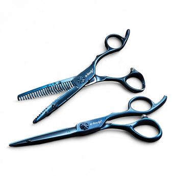 Phullcutz e-kwip+ Neptune Set Schneideschere und Modellierschere in blauem Metallic-Finish für präzises Haareschneiden…
