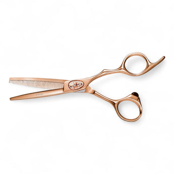 Phullcutz e-kwip+ Primus 40 Pink Gold Modellierschere mit 40 Zähnen und Strass-Verzierung für präzises Effilieren der Haare