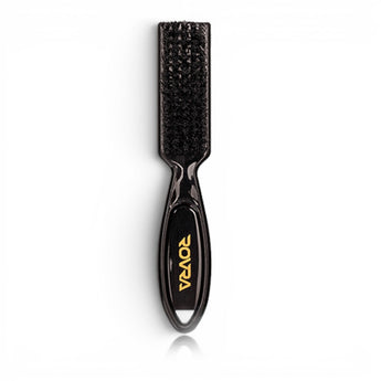 Phullcutz ROVRA Fade Brush S, schwarzer Kunststoffgriff mit goldenem Logo, synthetische Borsten für präzise Haarentfernung beim Fade-Schnitt.