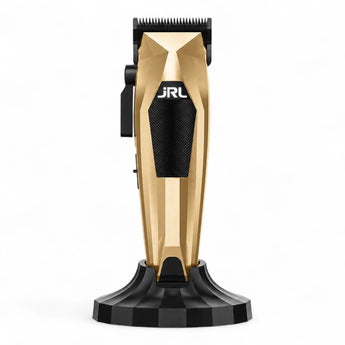 Phullcutz JRL 3000C Haarschneider Limited Gold Edition in gold mit schwarzem Griff auf Ladestation für präzise Konturen