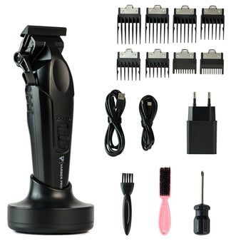Phullcutz Kyoto Clipper Haarschneider aus schwarzem Vollmetall mit Ladestation, acht Aufsätzen und Reinigungszubehör