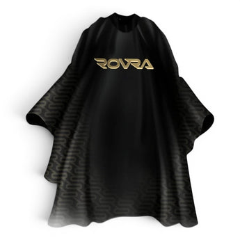 Phullcutz ROVRA Barber Cape mit Neopren-Kragen, schwarz mit dezentem Muster, ideal für Friseure.