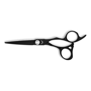 Phullcutz TENEBRA 1RR Haarschneideschere in Schwarz aus Powder-Metal-Stahl mit 3D-Offset-Griff und silberner Schraube