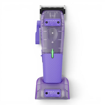 Transparenter lilafarbener TPOB PLAY MINI Clipper in passender Ladestation