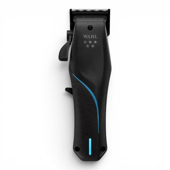 Schwarzer Wahl Vapor Haarschneider mit blauen Akzenten von vorne