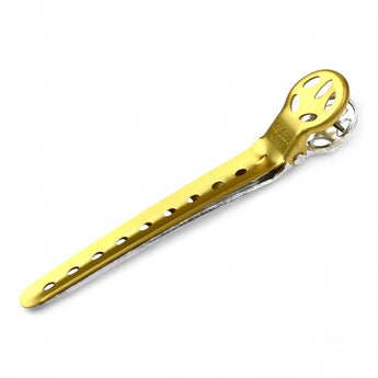 Phullcutz Y.S. Park Clips L in Gold, eine leichte, gebogene Aluminium-Abteilklammer für präzises Haarstyling.