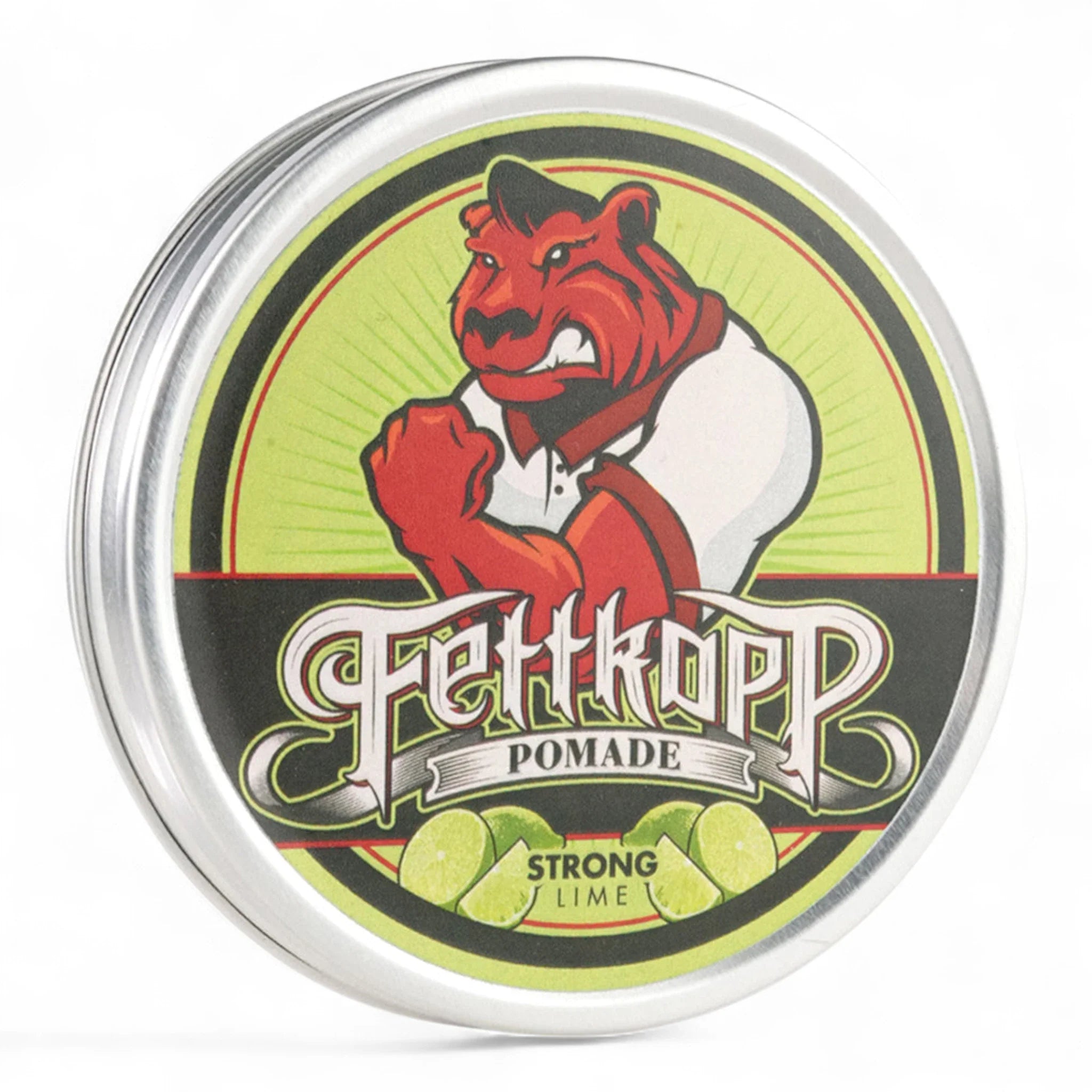 Produktbild von Fettkopp Pomade Strong Lime auf weißem Hintergrund