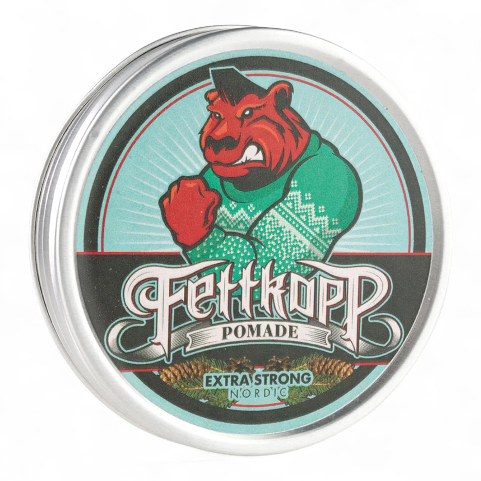Produktbild von Fettkopp Pomade Extra Strong Nordic auf weißem Hintergrund