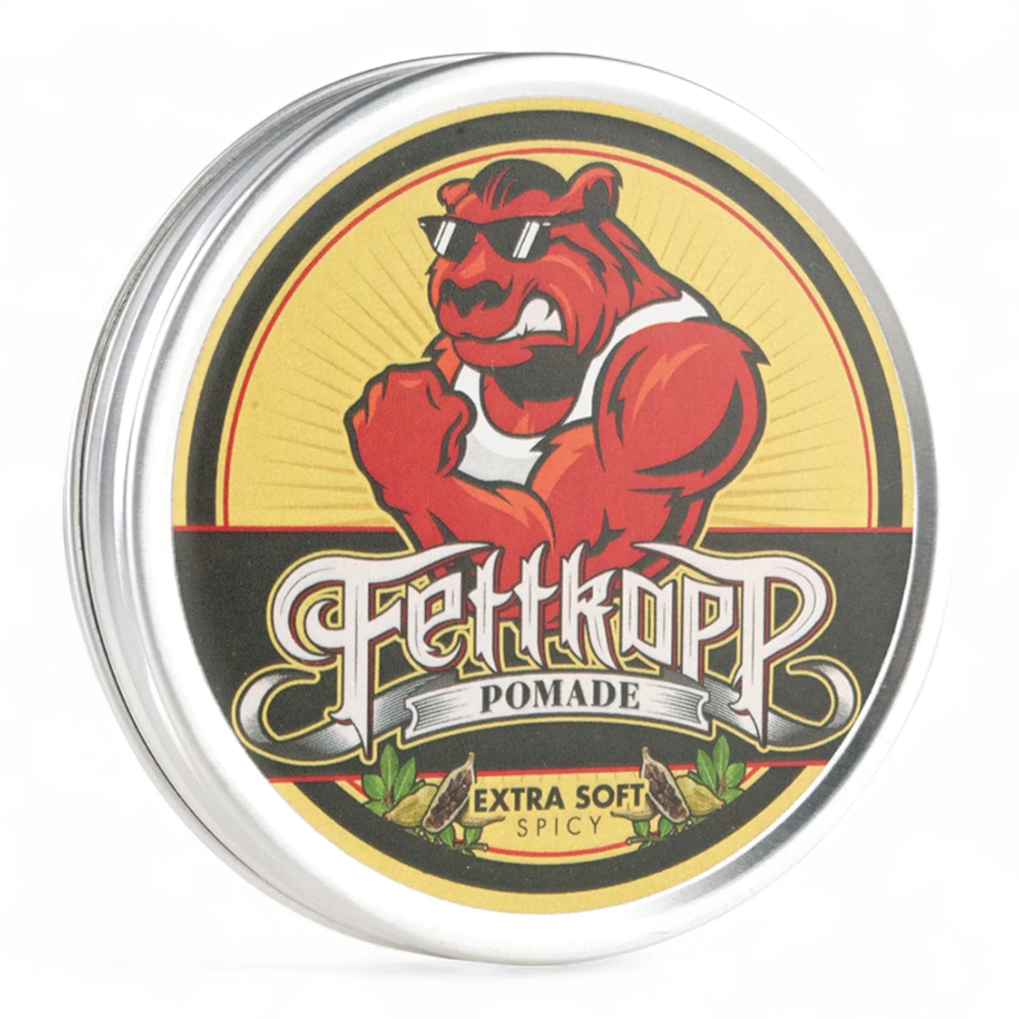 Produktbild von Fettkopp Pomade Extra Soft Spicy auf weißem Hintergrund