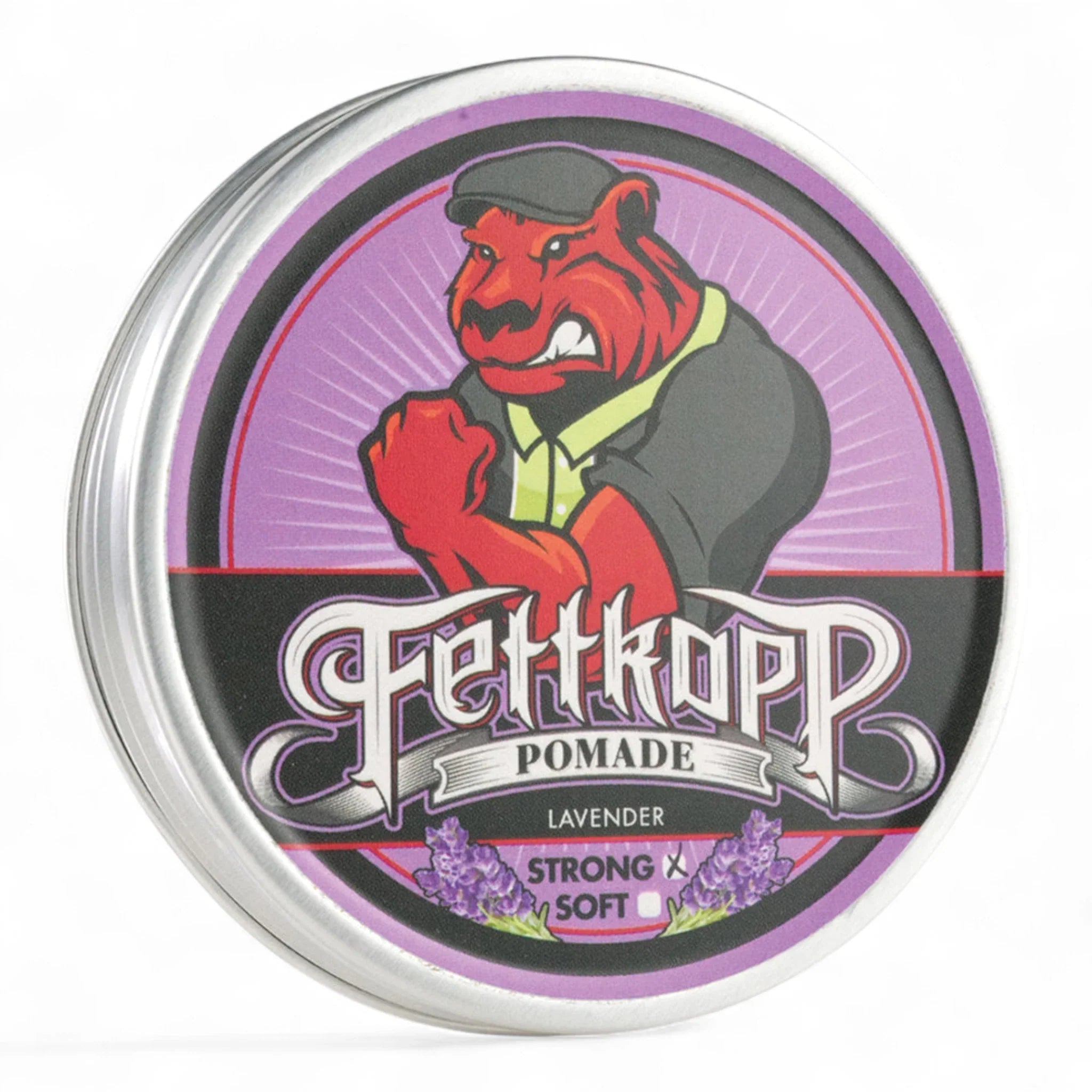 Produktbild von Fettkopp Pomade Strong Lavender auf weißem Hintergrund