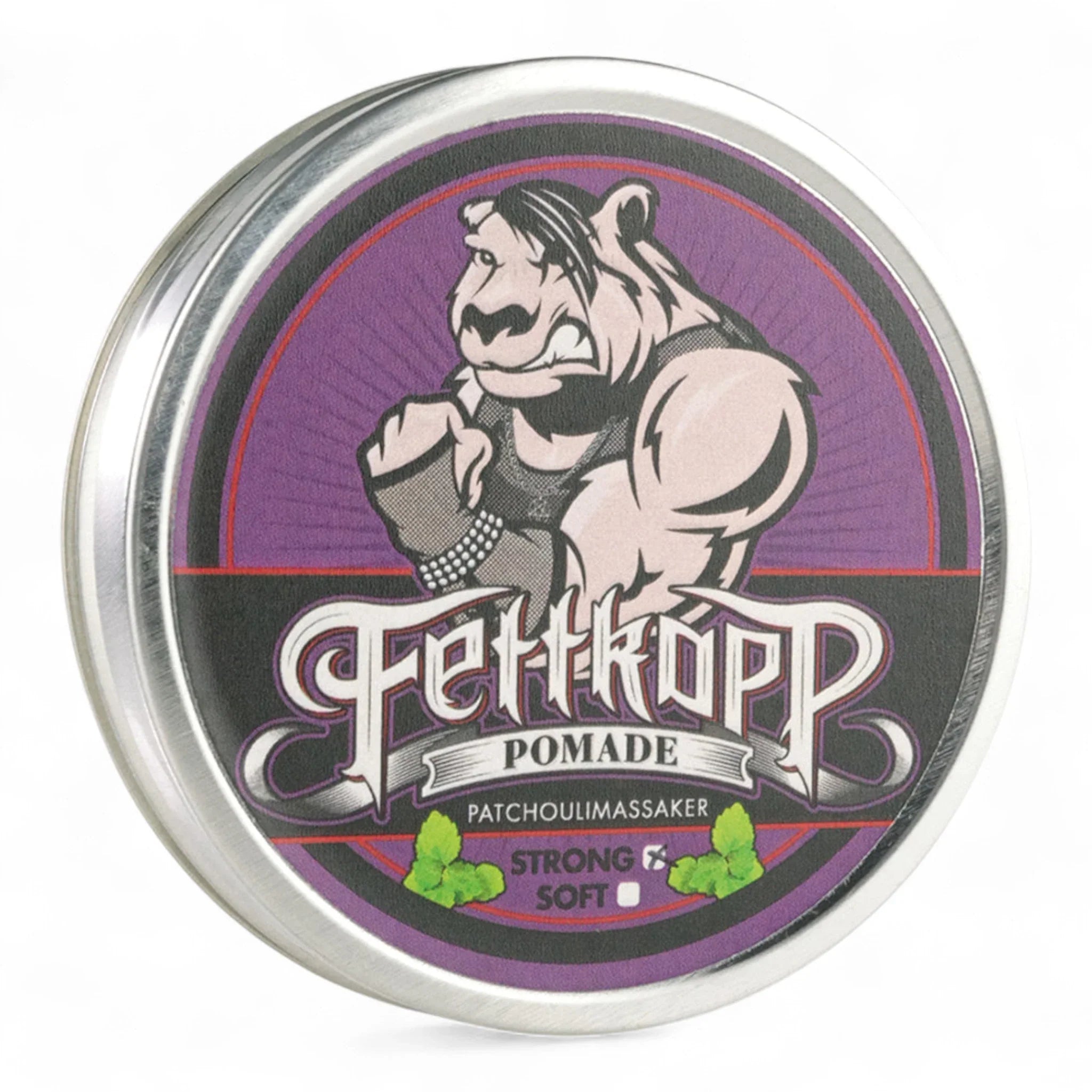 Produktbild von Fettkopp Pomade Strong Patchoulimassaker auf weißem Hintergrund