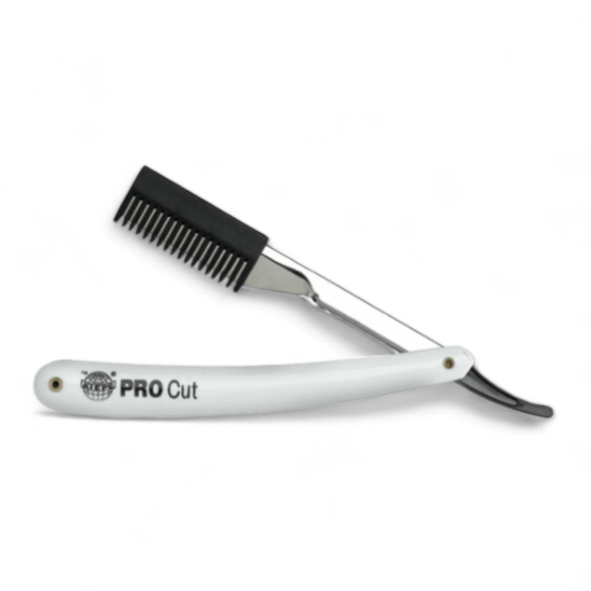 Produktbild von Kiepe Pro Rasiermesser Pro Cut Weiß mit Kamm auf weißem Hintergrund