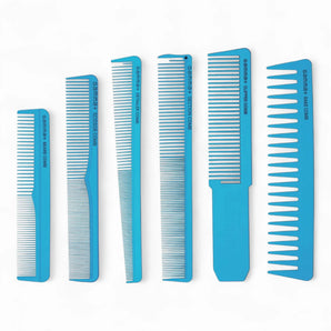 Gamma+ Kamm-Set Blau mit 5 Barberkämmen – Produktbild freigestellt