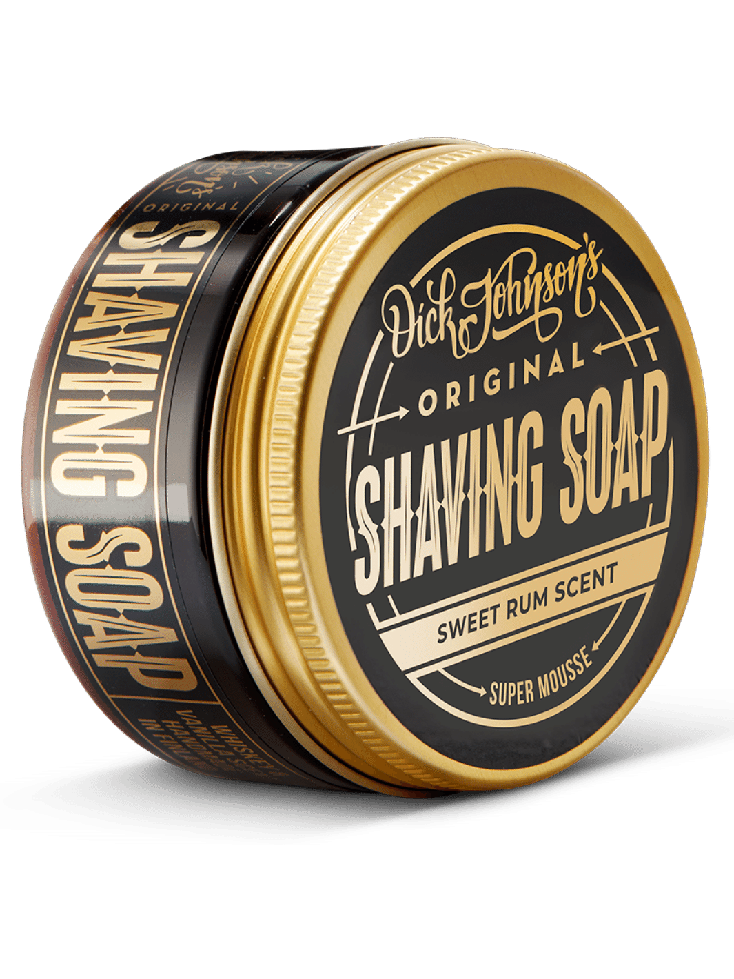 Dick Johnson Shaving Soap mit süßem Rum-Duft, 80g, kreiert einen luxuriösen Schaum für eine glatte und angenehme Rasur, jetzt bei Phullcutz verfügbar.