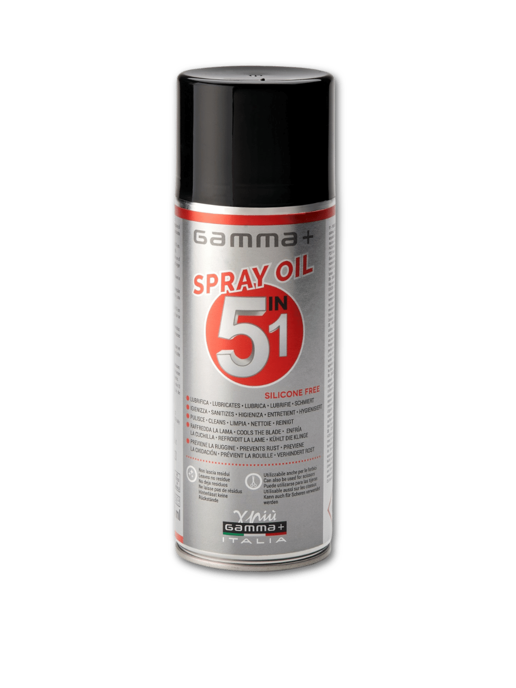 Gamma+ Spray Oil 5IN1 400 ml Schmierspray - Multifunktionales Schmiermittel bei Phullcutz erhältlich. Ideal für die Pflege und Wartung von Haar- und Bartschneidemaschinen.