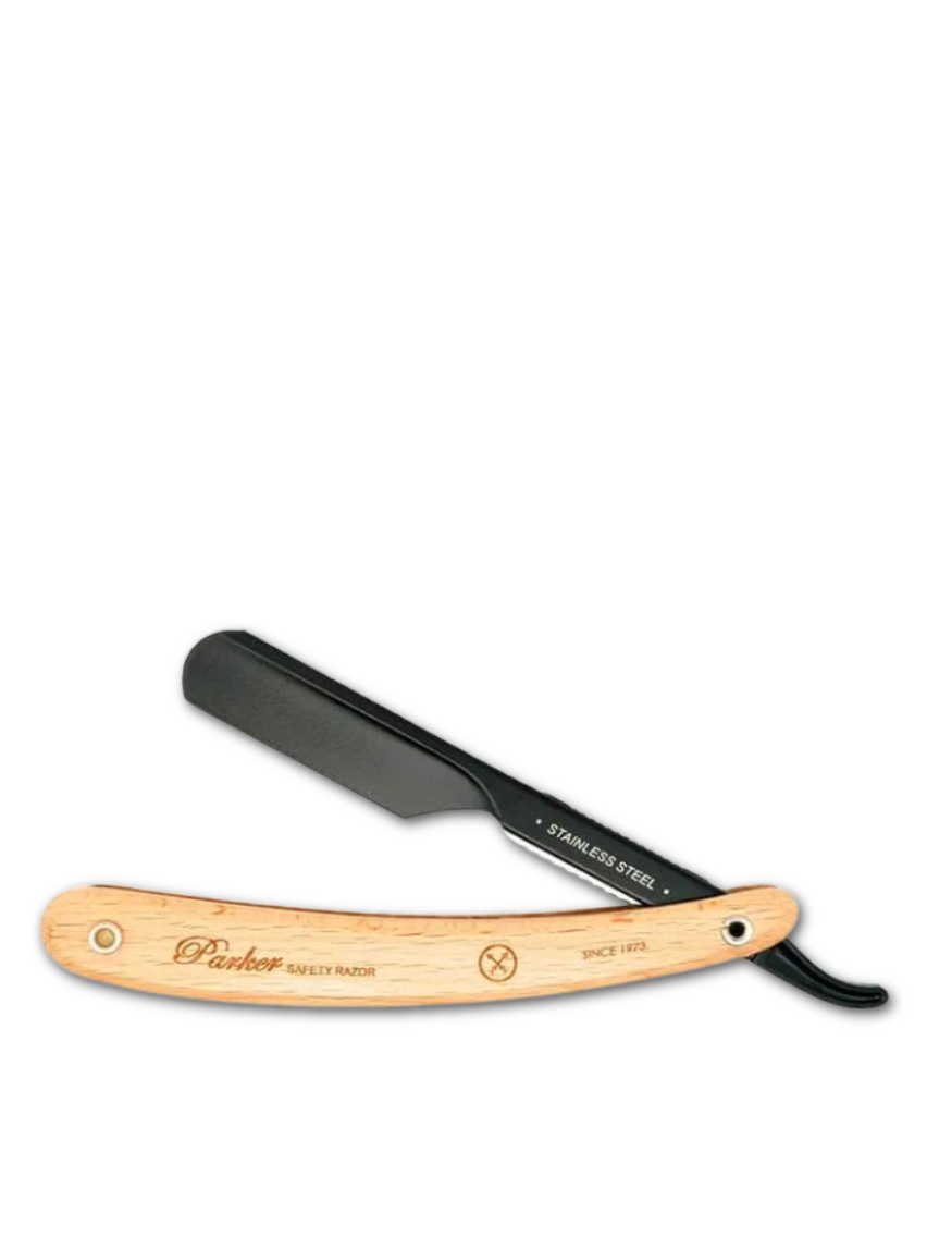 Parker PTPBA Rasiermesser mit schwarzem Edelstahl und Kiefernholzgriff, erhältlich bei Phullcutz.