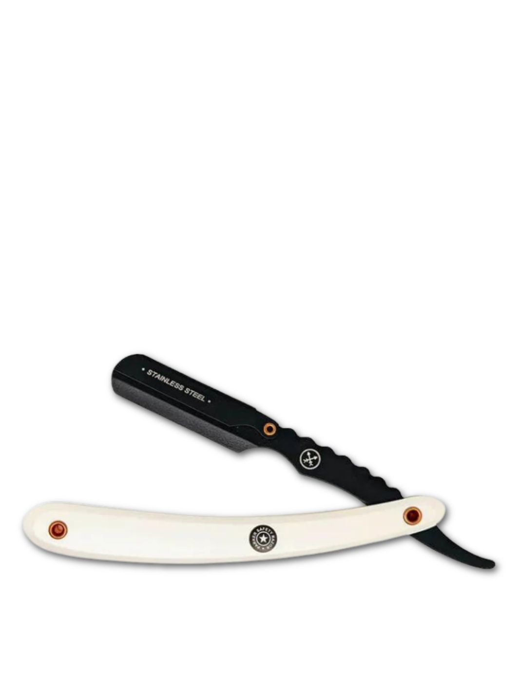Parker SRWBA Rasiermesser mit schwarzem Edelstahlgriff und elfenbeinfarbener Kunststoffschale, erhältlich bei Phullcutz für eine exklusive Rasur.