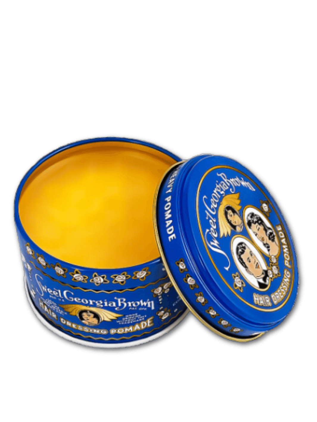 SWEET GEORGIA BROWN Haarpomade mit starkem Halt in einer blauen 114g Dose, ideal für langanhaltende Frisuren, erhältlich bei Phullcutz.