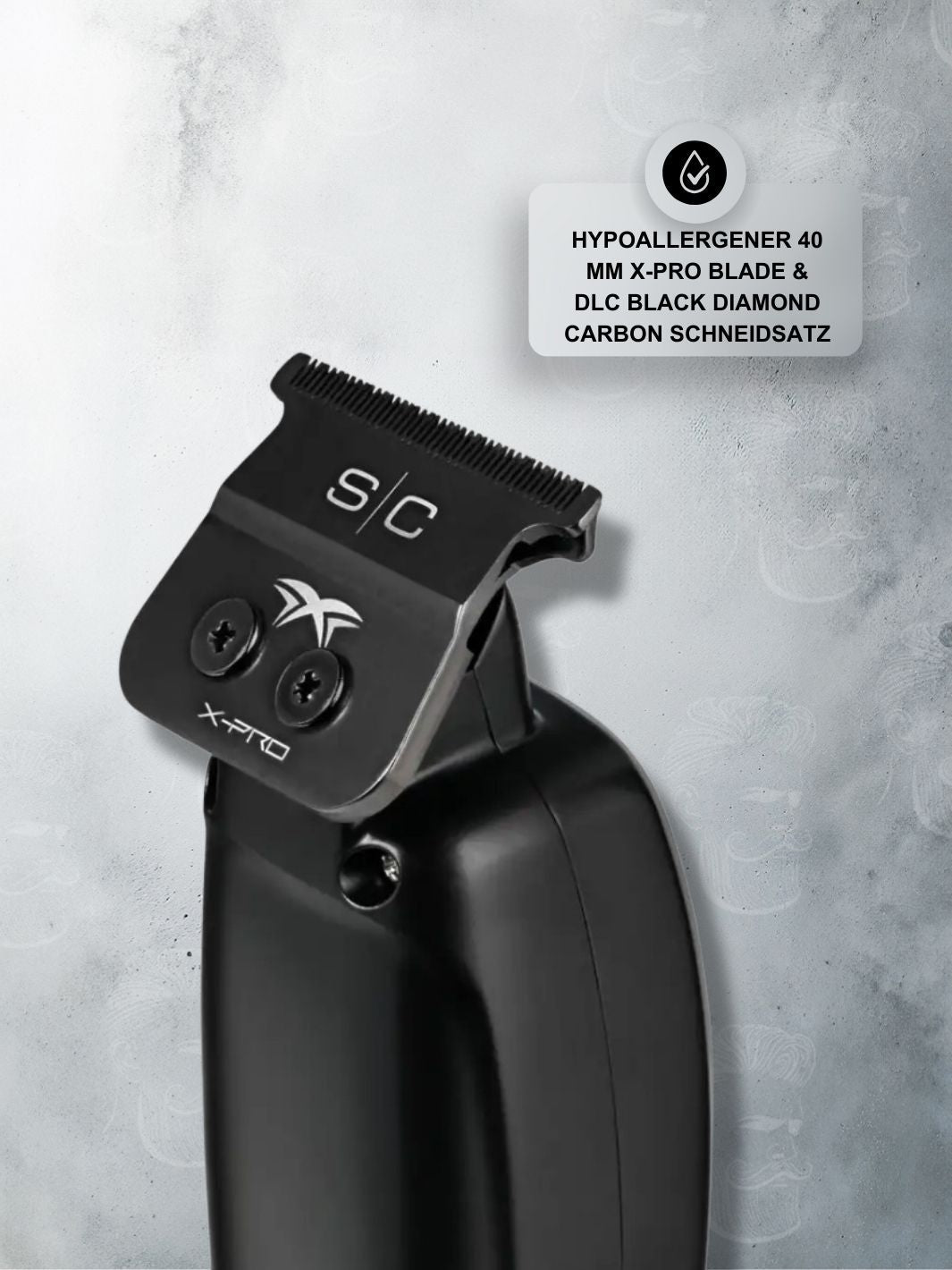 STYLECRAFT SABER Schwarz Professioneller Metalltrimmer mit hypoallergener 40 mm X-Pro Klinge und DLC Black Diamond Carbon Schneidsatz.