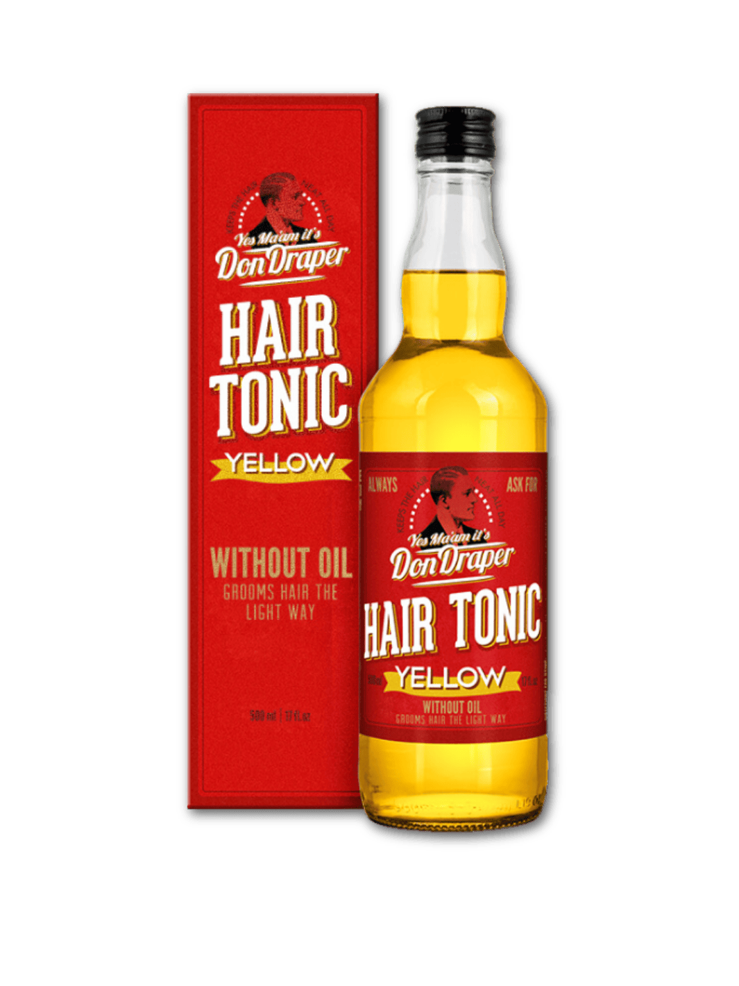 Don Draper Hair Tonic Gold 500ml, belebendes Menthol-Haarwasser für erfrischte Kopfhaut und optimales Styling, erhältlich bei Phullcutz. Fördert Haarwuchs und verhindert Fett- sowie Schuppenbildung.