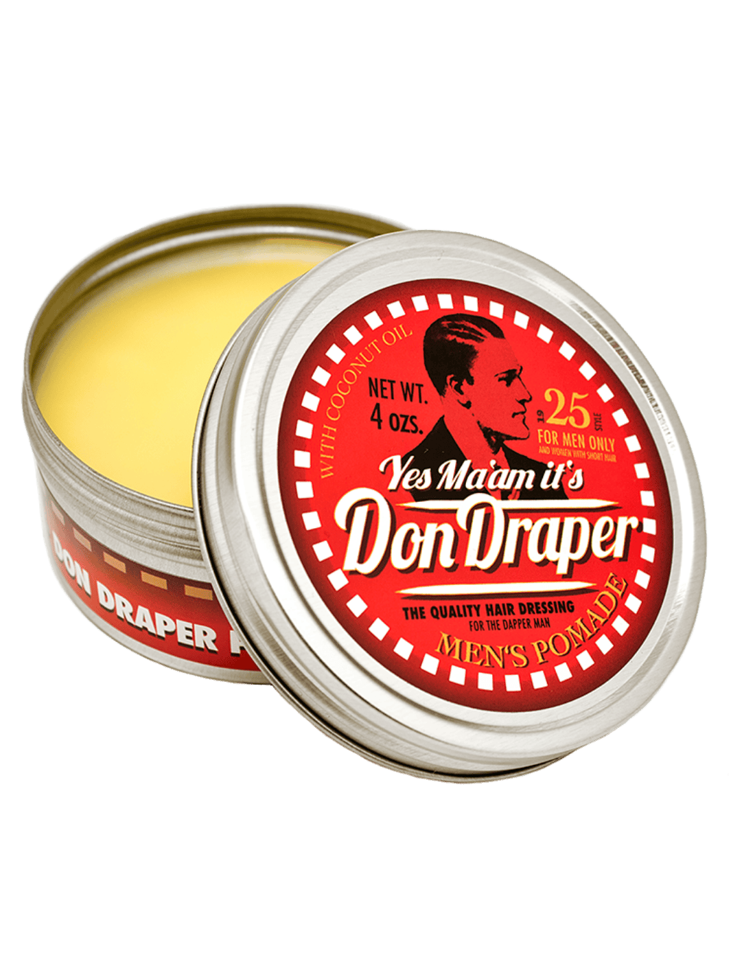 Don Draper Men’s Pomade Medium 100g, mittlerer bis fester Halt für flexibles Styling. Pflege mit Kokosnussöl und maskulinem Duft, erhältlich bei Phullcutz. Ideal für Vintage-Frisuren.