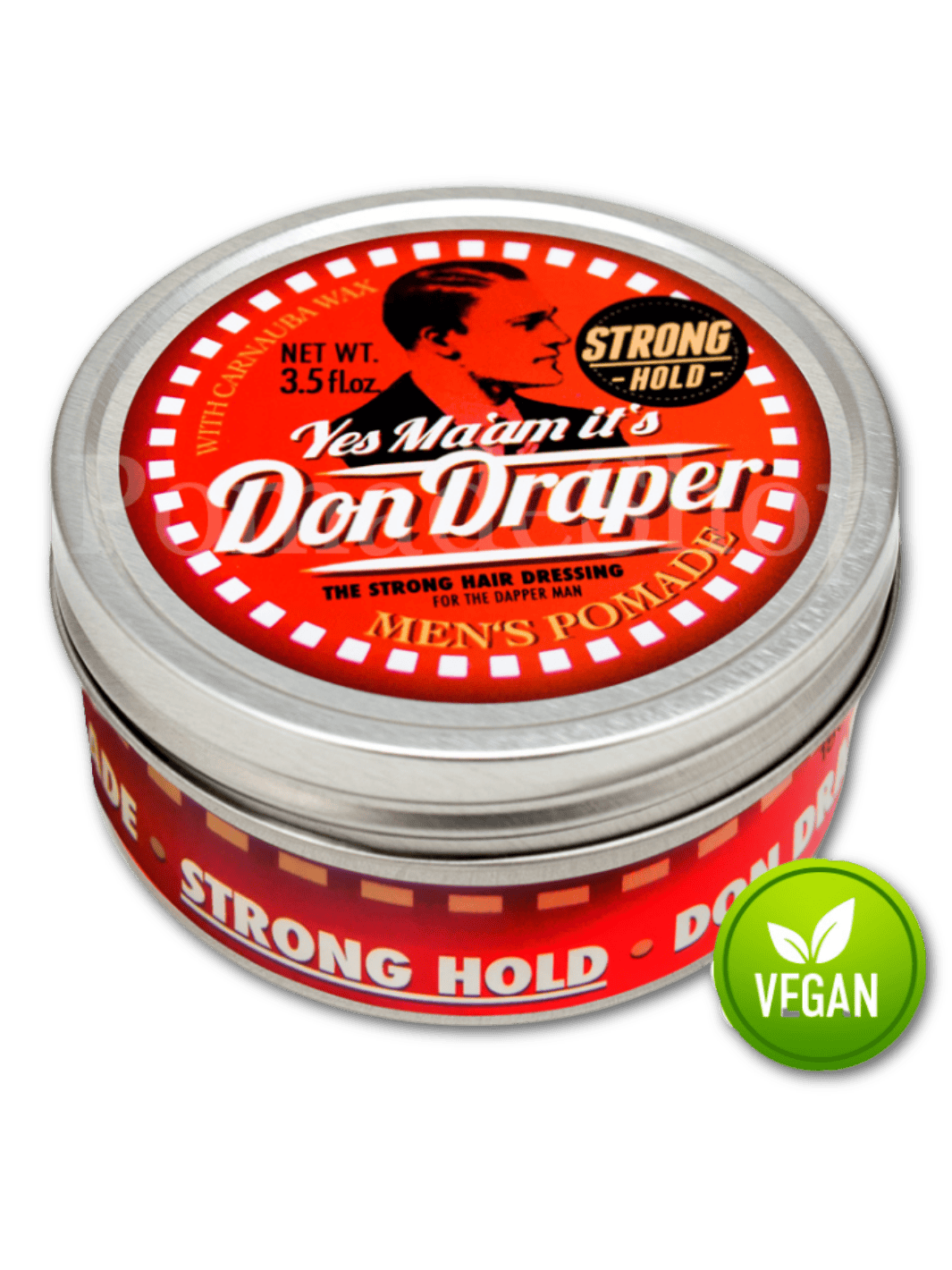 Don Draper Men’s Pomade Strong Hold 100g, vegan und mit festem Halt für klassische Frisuren. Eleganter Glanz und reichhaltige Pflege, erhältlich bei Phullcutz. Ideal für Profis.