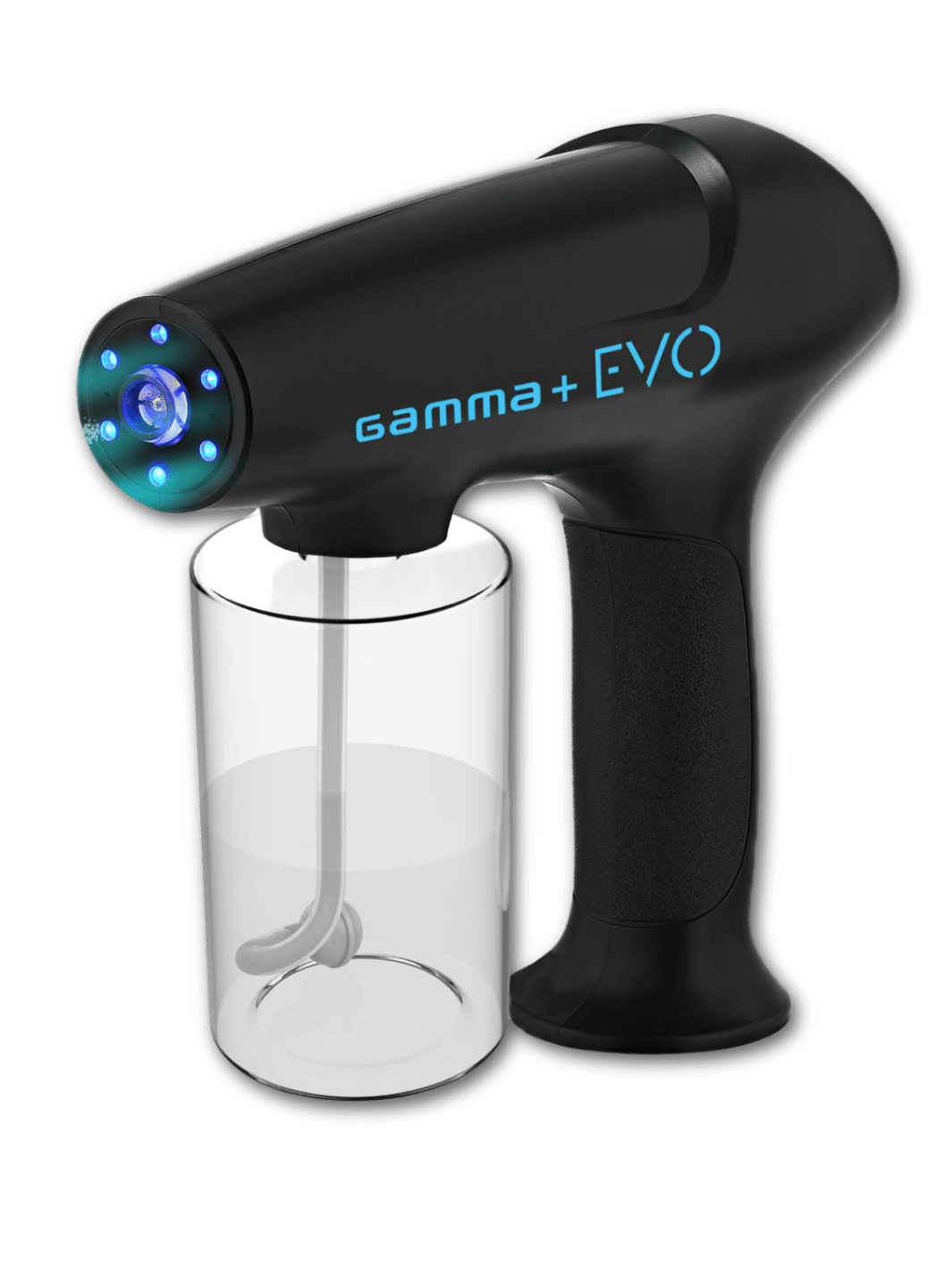GAMMA+ EVO NANO MISTER, ein hochmoderner elektronischer Zerstäuber in schwarz, mit fokussiertem Nebelstrahl und LED-Anzeige, verfügbar bei Phullcutz für professionelle Barber und Styling-Experten.