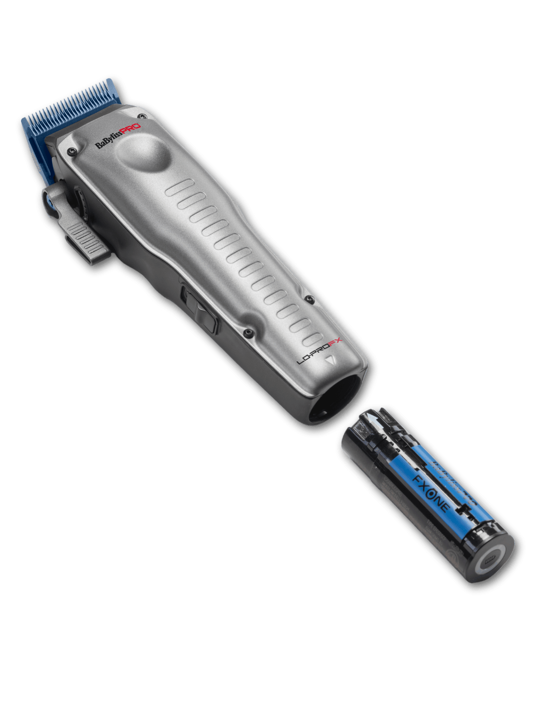 BaBylissPRO FXONE LO-PRO Clipper in Grau, erhältlich bei Phullcutz – Professioneller Haarschneider mit Zero-Gap-Funktion, leistungsstarkem N1-Digitalmotor und ergonomischem Design für präzise Schnitte und Fades.