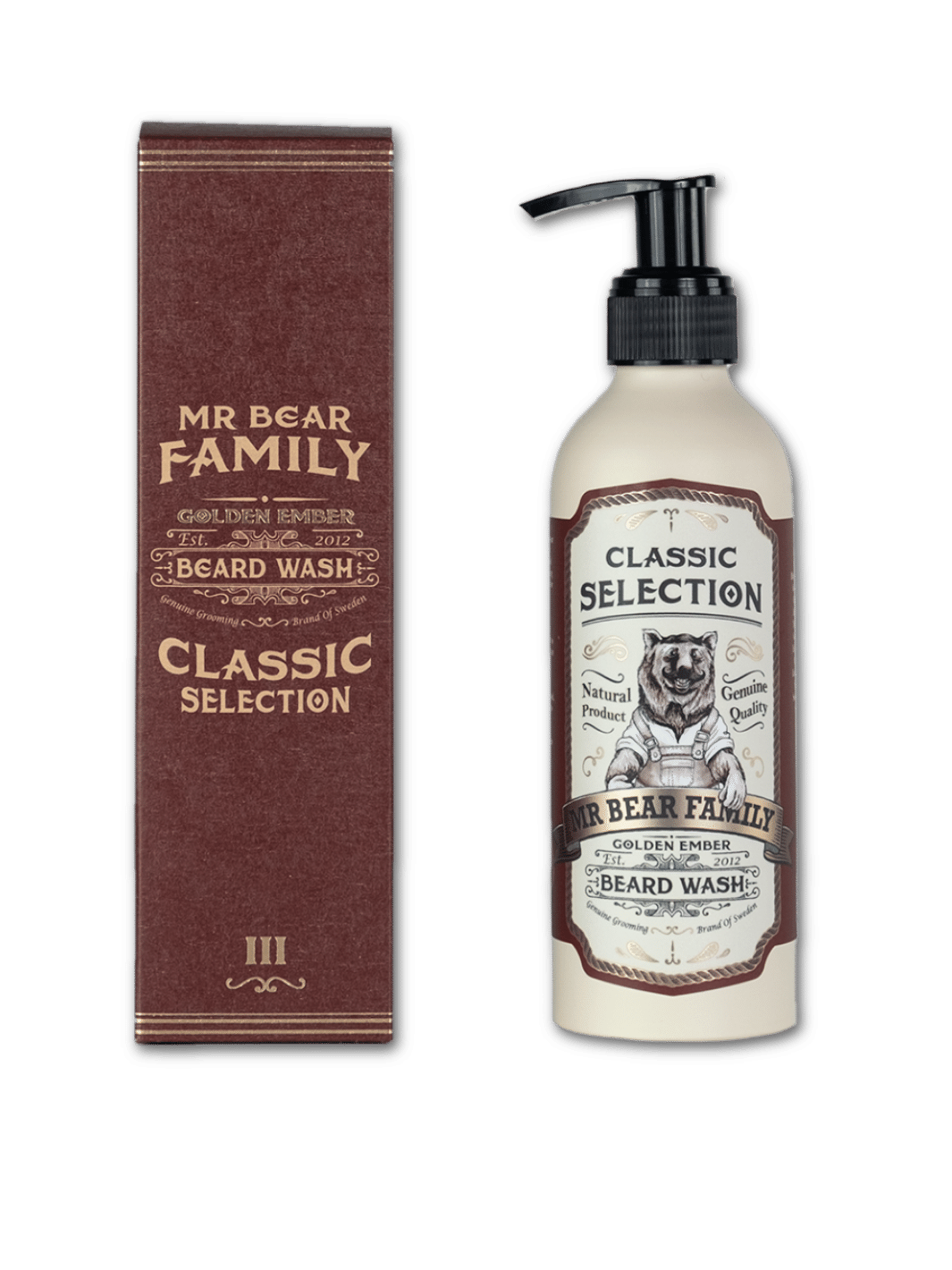 Mr. Bear Family Bartseife Golden Ember, 200ml Tiegel, natürliche Seife zur Reinigung und Pflege des Bartes, in einem stilvollen, dunkelbraunen Behälter mit goldenen Akzenten, verfügbar bei Phullcutz.