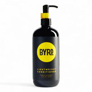 Phullcutz Byrd Lightweight Conditioner schwarze Pumpflasche mit gelbem Logo für leichte tägliche Haarpflege