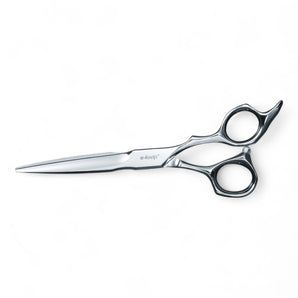 Phullcutz e-kwip+ Future 60 Haarschere 6.0 Zoll aus poliertem Edelstahl mit asymmetrischen Fingerringen für präzise Schnitte