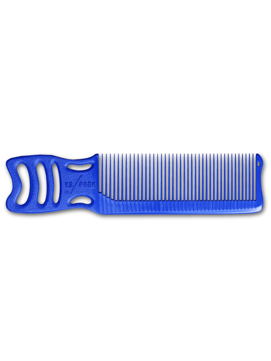  Y.S. Park Mambo Universalkamm Nr. 246 Blau, erhältlich bei Phullcutz. Hitzeresistenter Kamm mit ergonomischem Griff, ideal für präzise „Schere über Kamm“-Techniken und schnelles Arbeiten.